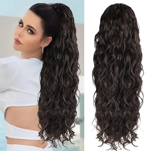 Vista 11 de Icono de la moda - Extensión de cola de caballo rizada ondulada con clip, cabello real, cola de caballo negra, extensiones de cordón con clip