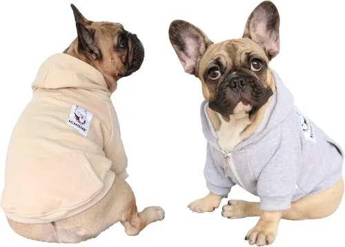 Vista 14 de 2pcs French Bulldog Pug Zipper Hoodies Clothes Black Grey - Medium Zipped Sweatshirts Cold Winter Coats Sweaters for Frenchie Boston Terrier Puppy