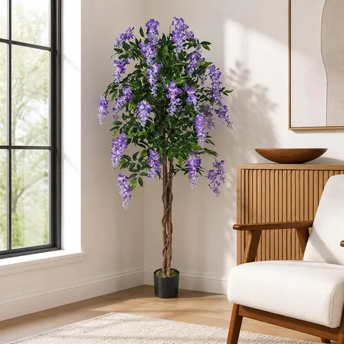 Vista 8 de Árboles artificiales ficus de 5.5 pies para decoración de interiores o exteriores