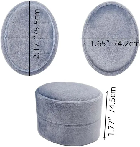 Vista 6 de Caja ovalada de terciopelo para anillos con 3 ranuras, caja de tres anillos de alta calidad, vintage, hecha a mano, organizador de joyas