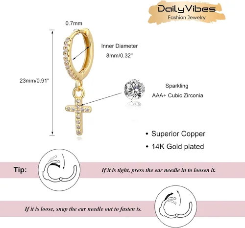 Vista 2 de Gold Mini Dangle Huggie Earrings for Women, Dainty 14K Gold Plated Cubic Zirconia Small Hoop Earrings with Charm Drop, Jewelry Gift for Girls and