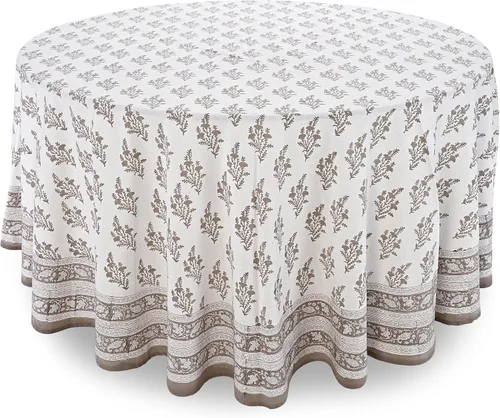 Vista 26 de Ridhi Mantel redondo con estampado de bloque a mano, 100% algodón, reutilizable, rojo sangría de 110 pulgadas, mantel decorativo para uso diario