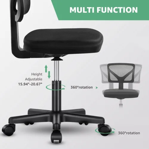 Vista 8 de Silla de oficina de malla sin brazos, silla de escritorio ergonómica con respaldo bajo, sillas giratorias ajustables para computadora para espacios