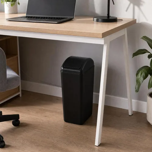 Vista 7 de Bote de basura de plástico de 3.5 galones con tapa giratoria, cubo de basura delgado, negro, 1 paquete Cubo de basura de plástico, diseño estrecho