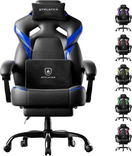 Vista 10 de GTPLAYER Silla de juegos grande y alta para adultos, silla de oficina ergonómica con reposapiés, capacidad resistente de 350 libras, respaldo alto