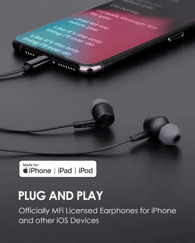Vista 2 de PALOVUE - Auriculares para iPhone con conector Lightning, certificados MFi de Apple, compatibles con iPhone 14, 13, 12, 11 Pro Max, X, XS, XR, 8, 7