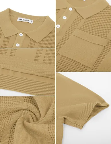 Vista 7 de GRACE KARIN Camisas polo de punto para hombre, manga corta, textura, ligeras, suéter de golf