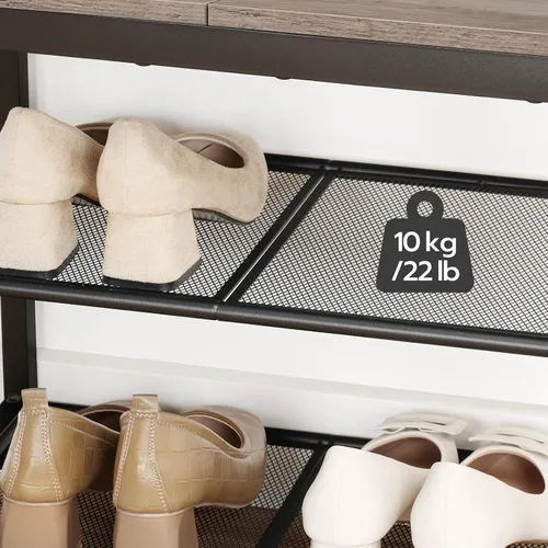 Vista 6 de HOOBRO Banco para Zapatos, Zapatero de 3 Niveles, Organizador Industrial de Zapatos Banco de Almacenamiento, Banco de Entrada de 19.7 pulgadas