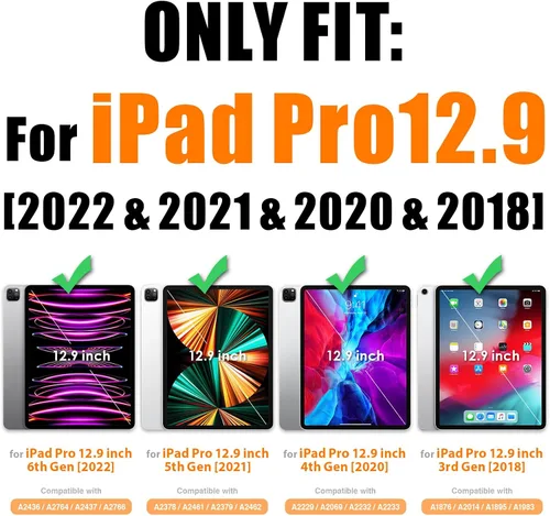 Vista 2 de SEYMAC stock Funda para iPad Pro de 12.9'' 2022/2021/2020/2018 con protector de pantalla giratorio 360 y correa de mano, funda a prueba de caídas