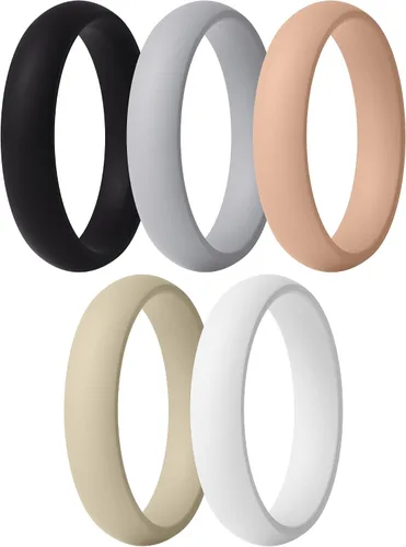 Vista 19 de ThunderFit Anillos de aniversario de silicona para mujer, 5.5 mm de ancho, 2 mm de grosor, bandas de goma de boda, paquete múltiple variado 1-12
