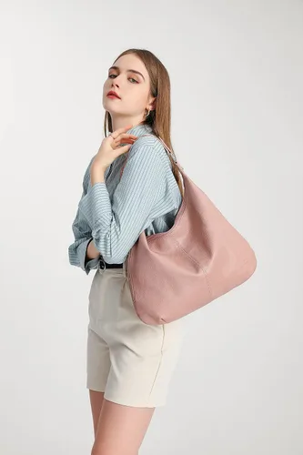 Vista 4 de Bolso Hobo para mujer, de piel sintética, suave, holgado, con cremallera