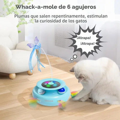 Vista 5 de ORSDA Juguete para gatos, juguete interactivo electrónico automático 3 en 1 con plumas de emboscada en movimiento, mariposa revoloteante, bolas
