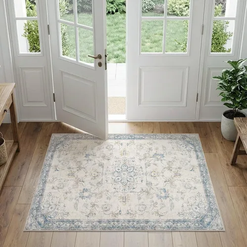 Vista 25 de jinchan Alfombra vintage de 2 x 3 pies para entrada, lavable, diseño floral romántico, tapete pequeño antideslizante, tapete ligero de bajo perfil