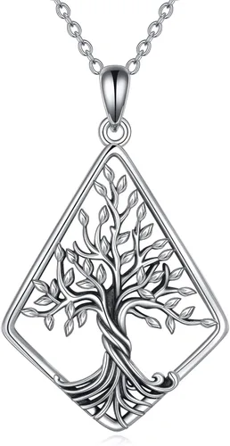 Vista 62 de ONEFINITY Collar de plata de ley 925 con diseño de árbol de la vida con colgante de nudo celta de concha de abulón para mujer