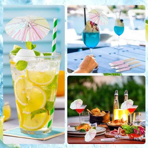 Vista 6 de 50 piezas de sombrillas para bebidas, selecciones de cóctel, sombrillas de cóctel con palillos de madera para verano, arcoíris, limón, cupcakes