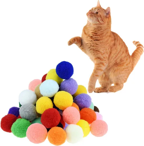 Vista 9 de Pelotas de pompones suaves de alta calidad para gatitos, ligeras, interactivas, varios colores, juguete de peluche para entrenamiento y juego