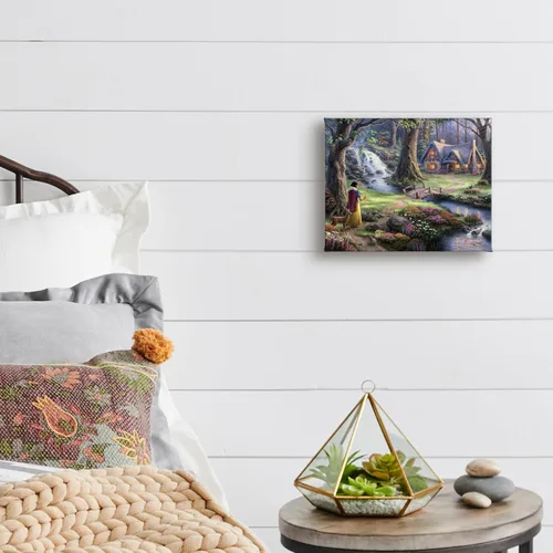 Vista 4 de Thomas Kinkade Disney Snow White Discovers the Cottage - Lienzo envuelto en galería de 8 x 10 pulgadas