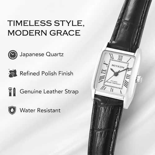 Vista 2 de Miykon Relojes vintage para mujer, pequeño y delicado, reloj cuadrado para mujer con piel auténtica, pulido iónico, luminoso y segundero, vidrio