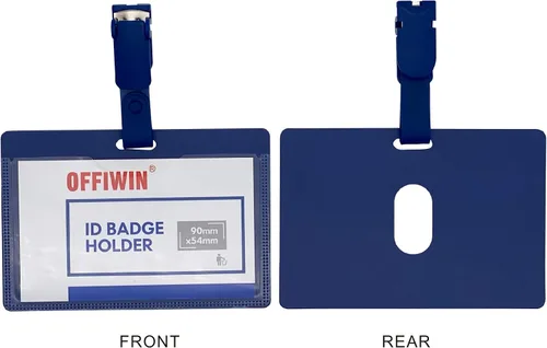 Vista 3 de Portatarjetas de identificación, portatarjetas de identificación de plástico PP duradero horizontal azul con clip, protector de tarjeta con 1
