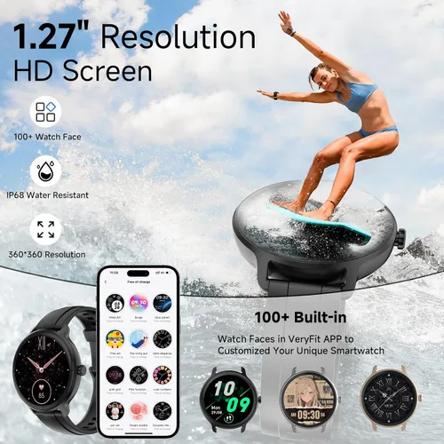 Vista 2 de Relojes inteligentes para mujeres y hombres de 1.27" HD con rastreador de actividad física con monitor de ritmo cardíaco/sueño/pasos/SpO2, reloj