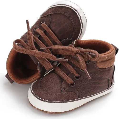 Vista 5 de Sekantrol Zapatos de cuna para recién nacidos, zapatos de bebé para niños y niñas, suela de goma suave, zapatos de moda de caña alta antideslizantes
