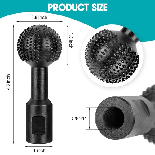 Vista 2 de BLEKOO 2 rebabas rotativas de esfera con roscas de 5/8-11, herramientas de tallado de madera para amoladora angular de 4 1/2 y 5 pulgadas