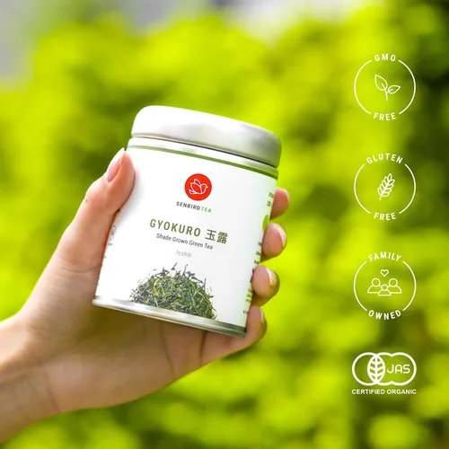 Vista 3 de Senbird Gyokuro Premium - Té verde japonés cultivado en sombra - de Kioto Japón - Té verde imperial de hojas sueltas en lata de té hermético
