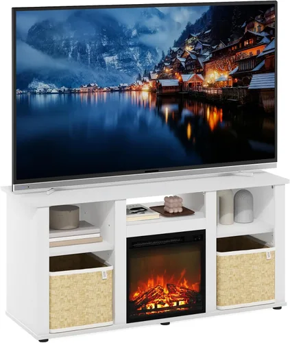 Vista 18 de Furinno Jensen Soporte de Centro de Entretenimiento con Chimenea para TV de hasta 55 Pulgadas, Americano, Eléctrico con Cable, Ajustable