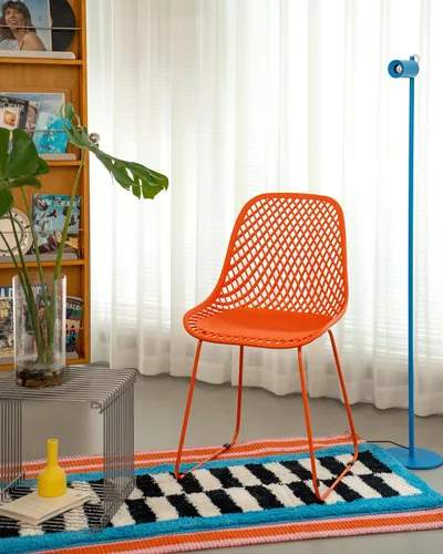 Vista 3 de Juego de 2 sillas de comedor modernas de plástico, sillas estables de cocina para interiores y exteriores con patas de metal para cafeterías