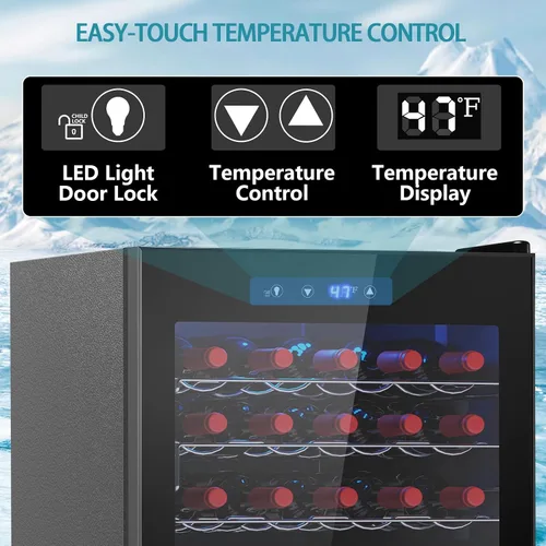 Vista 5 de COWSAR Refrigerador de Vino de 37 Botellas, Refrigerador Comercial de Bebidas Independiente con Control Inteligente de Temperatura, Mini Negro