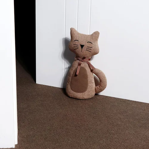 Vista 8 de Lindo tope de puerta decorativo para el hogar y la oficina, topes de puerta de piso, protectores de pared pesados de tela con peso animal, gato café