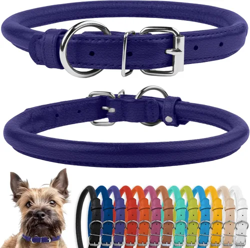 Vista 59 de CollarDirect - Collar de cuero enrollado para perro, collar redondo acolchado suave para cachorro, collar de cuero auténtico hecho a mano