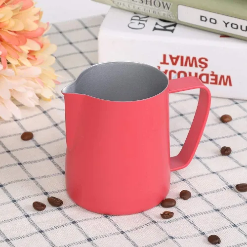 Vista 5 de Vaso espumador de leche, jarra de espuma de leche, jarra de acero inoxidable, espumador de leche, jarra de espuma de leche, recipiente para café