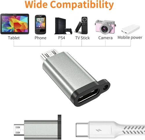 Vista 6 de Adaptador USB-C a Micro USB, paquete de 3 unidades USB tipo C hembra a micro USB macho convertidor USB C a Micro B 2.0 carga y sincronización