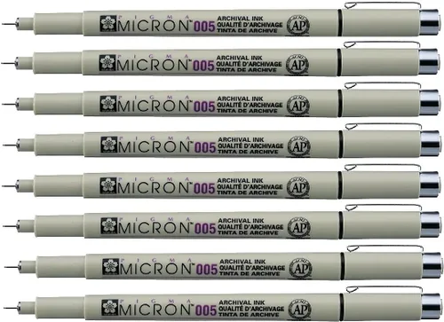 Vista 5 de Sakura Pigma Micron Pen 005 Rotulador de tinta negra rotulador, tinta de pigmento archival, punta fina para bolígrafos de dibujo de artistas, juego
