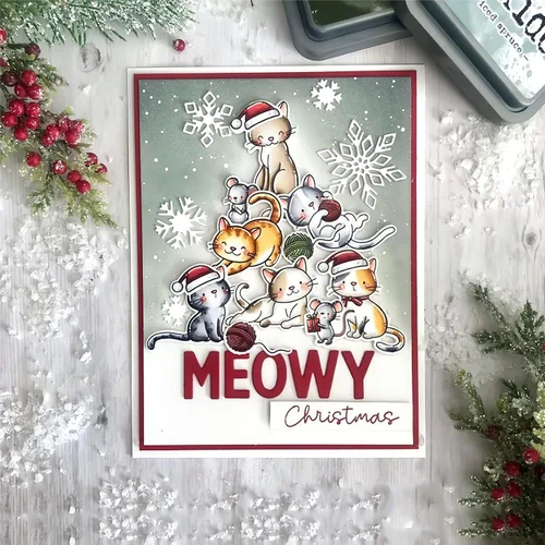 Vista 4 de Juego de sellos y troqueles de Cat Meow para hacer tarjetas, sellos transparentes y troqueles de corte de metal para álbumes de recortes