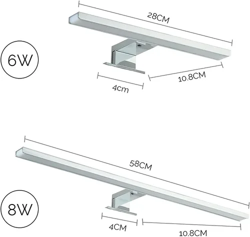 Vista 2 de Luz LED para armario de baño, 6000 K, luces de espejo de maquillaje, impermeables, luces LED de tocador, lámpara de pared compatible con espejo