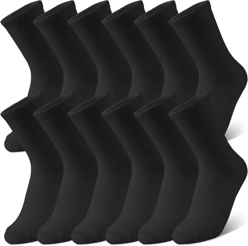 Vista 6 de Calcetines deportivos para correr con compresión de arco, calcetines acolchados de algodón para un ajuste seguro, blanco y negro