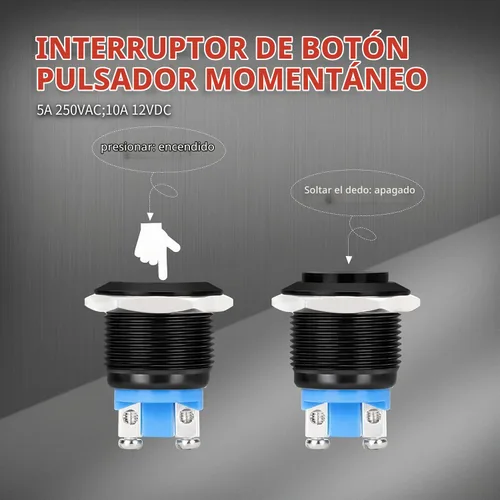 Vista 4 de DaierTek Interruptor de botón de bocina momentánea de 12 V y 0.748 in, interruptor de encendido de arranque redondo impermeable de metal negro