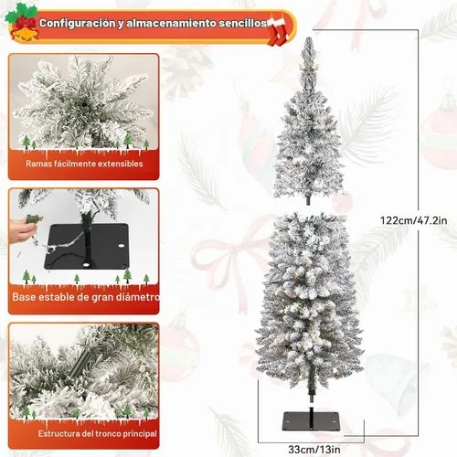 Vista 7 de Árbol de Navidad con nieve artificial, preiluminado con luces cálidas, abeto noble blanco esmerilado, árbol de Navidad artificial delgado