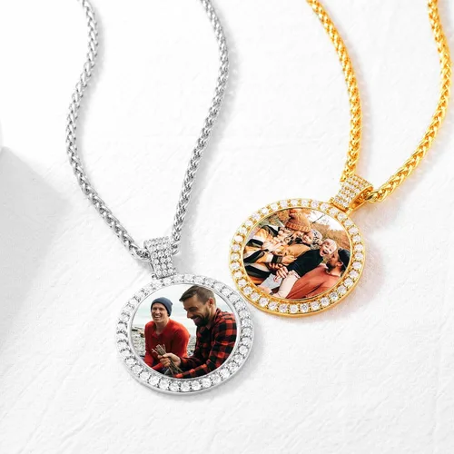 Vista 7 de U7 Collar con foto personalizada para hombres y mujeres, joyería de regalo personalizada de acero inoxidablechapado en oro, colgante de placa