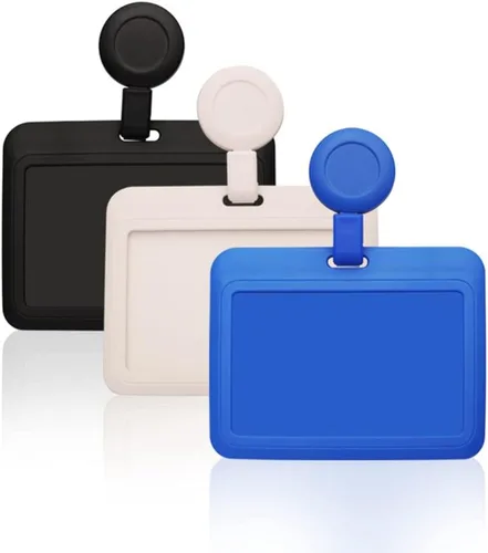 Vista 3 de Funda para tarjetas de identificación horizontal con clip de carrete retráctil, resistente, tarjetas de crédito, suministros de oficina (negro)
