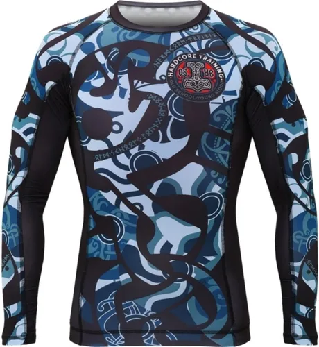 Vista 16 de Hardcore Training Camiseta de compresión para hombre, manga larga, Jiu Jitsu, MMA No-Gi, BJJ apretada, capa base de combate Negro Gris