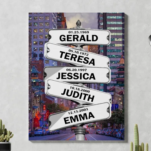 Vista 10 de Chiside Letrero de calle familiar con nombre, lienzo artístico para decoración del hogar, lienzo personalizado con nombres de familia, fecha