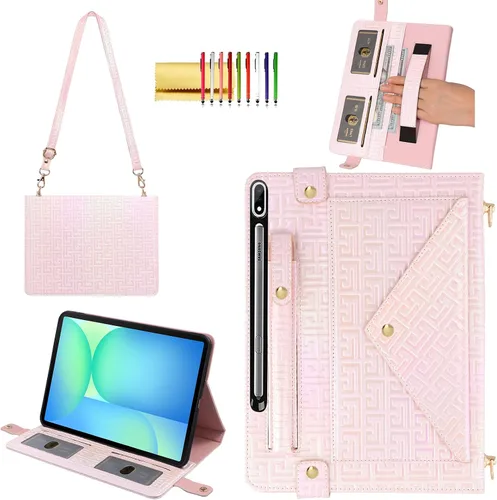 Vista 81 de Bolso Funda para Samsung Galaxy Tab S10 FE/S9 FE 10.9"/S9/S8/S7 11", Techcircle Folio con Soporte Cruzado, Billetera con Ranura para Lápiz S Pen