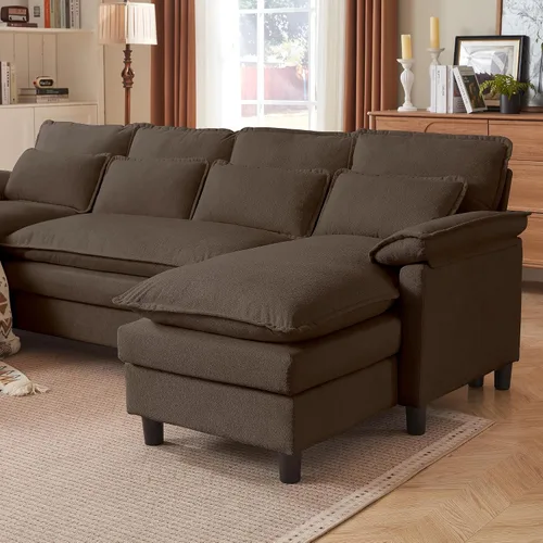 Vista 6 de Sofá de nube en forma de U de 104 pulgadas, sofá modular convertible, cómodos sofás con diván doble y reposabrazos para dormir, sofá modular de 4