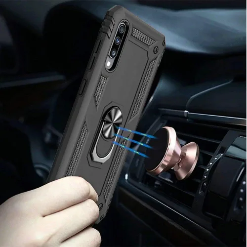 Vista 3 de TJS Funda compatible con Samsung Galaxy A20, Galaxy A30, con protector de pantalla de vidrio templado, anillo de metal, soporte magnético, soporte