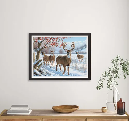 Vista 4 de Kaliosy Kits de arte de diamantes 5D para adultos, kits de ciervos por números, pintura de diamantes, arte de nieve, paisaje de nieve, taladro