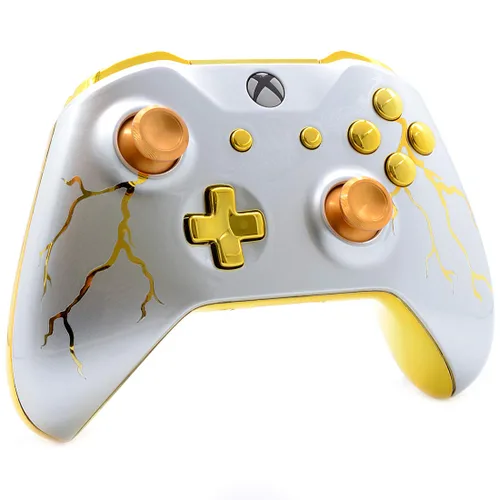 Vista 3 de Gold Thunder" UN-MODDED Custom Controller compatible with Xbox One SX Unique Design (with 3.5 jack)