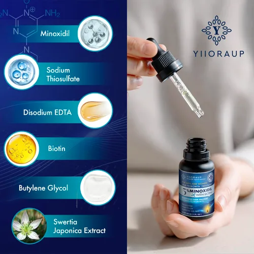 Vista 3 de Crecimiento del cabello de minoxidil al 5% para hombres y mujeres: solución tópica de minoxidil extra fuerte para adultos con líneas de cabello